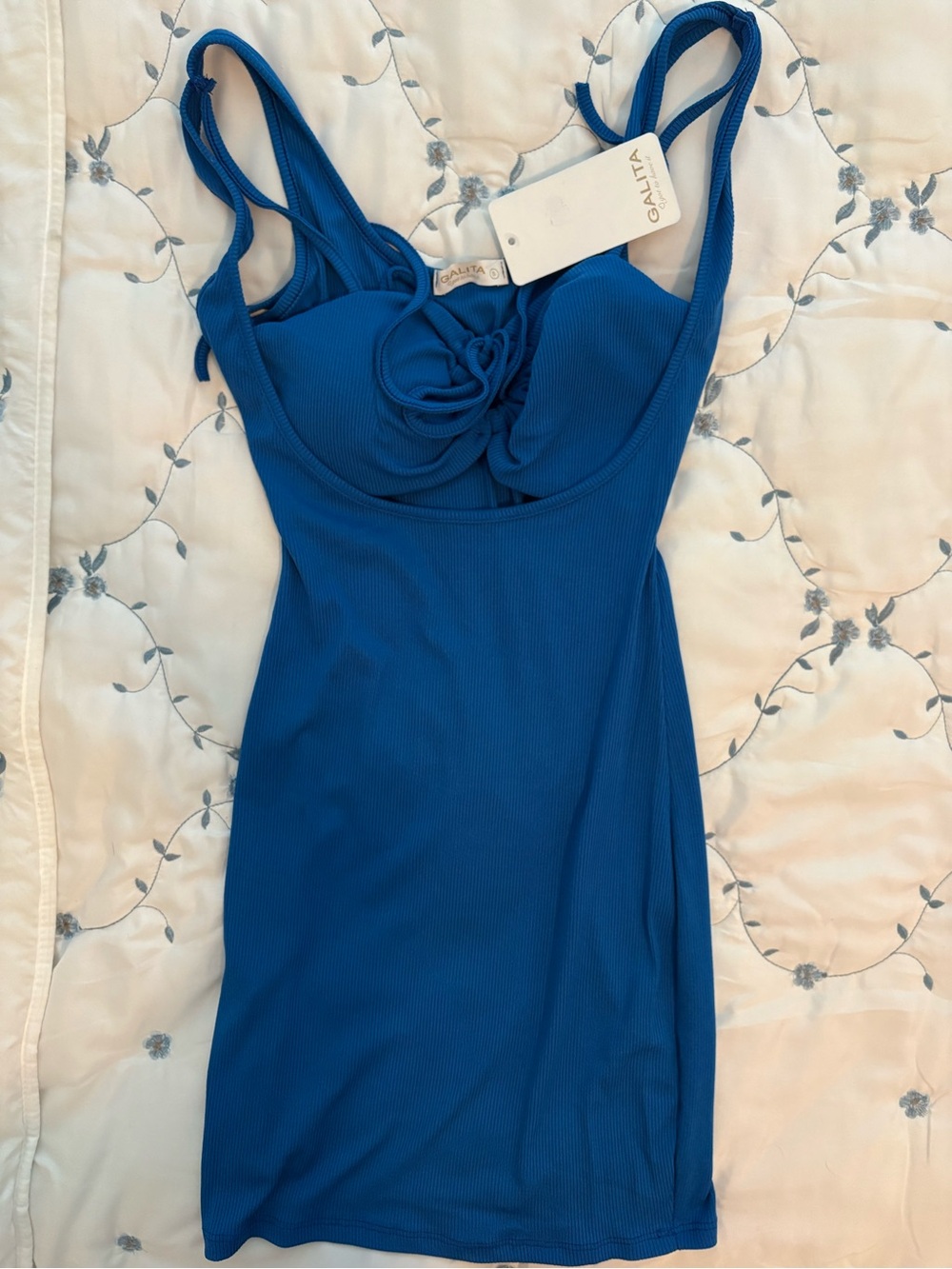 A.L.C. Cobalt Blue Rib-Knit Mini Dress with Knot Bust Detail